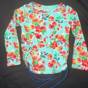 Ruffle Butts Floral Rash Guard Swim Shirt Long Sleeve Kids Size 4T Mint Green